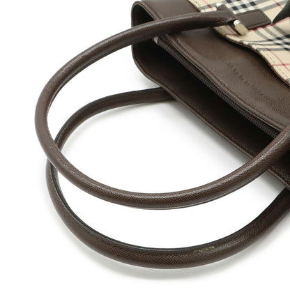 Burberry Nova Check Pattern Handbag Tote Bag Canvas Leather Beige Dark Brown Black Bordeaux