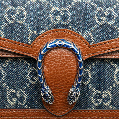 Gucci Gg Denim Dionysus Super Mini Bag Crossbody Chain Shoulder 476432 Indigo Blue Brown Leather