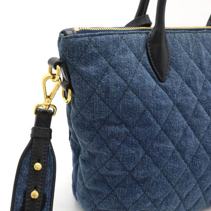 Prada Prada Corsaire Handbag Shoulder Bag Embroidery Quilted Denim Leather Bleu Blue Purchased At