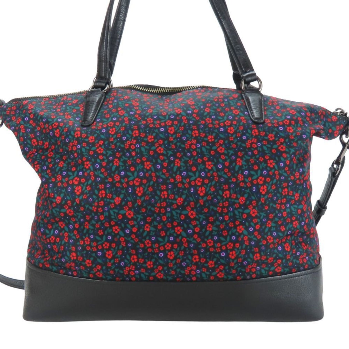 Coach Tote Bag F59433 Satchel Lunch Floral Nylon Leather Black Red Green