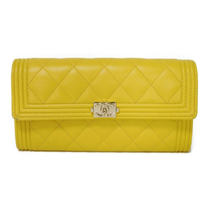 Chanel Long Wallet Boy Chanel Flap Coco Mark Quilted Lambskin 27Th Series Matelasse Yellow A80286