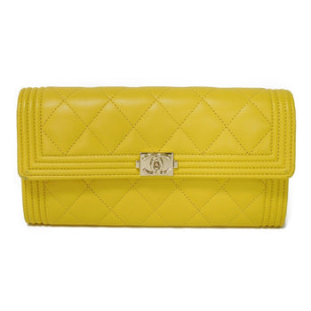 Chanel Long Wallet Boy Chanel Flap Coco Mark Quilted Lambskin 27Th Series Matelasse Yellow A80286