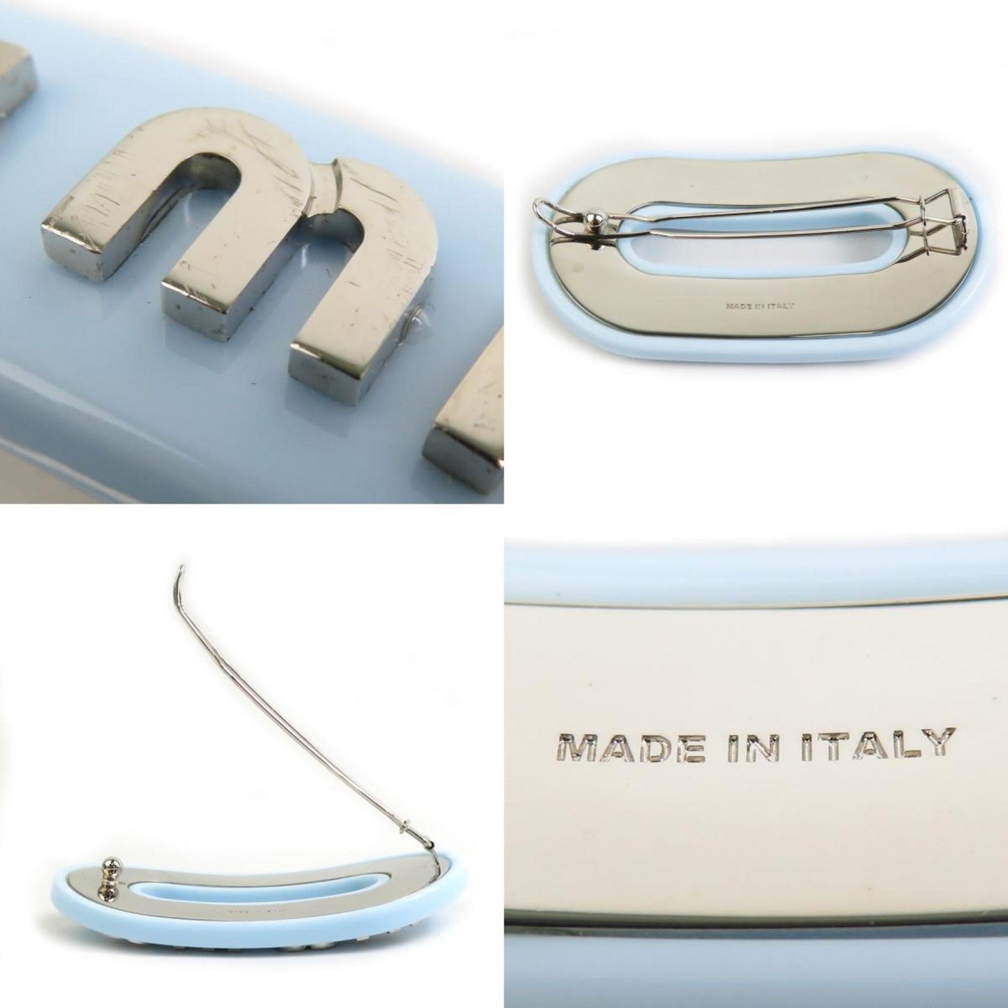 Miu Miu Miu Barrette Hair Accessory Resin Light Blue X Silver