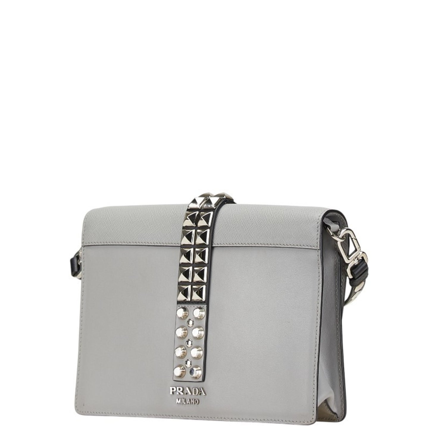 Prada Studded Crossbody Shoulder Bag In Gray Leather
