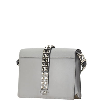 Prada Studded Crossbody Shoulder Bag In Gray Leather