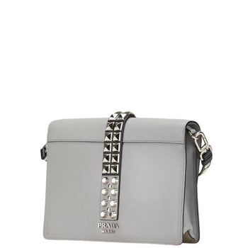 Prada Studded Crossbody Shoulder Bag In Gray Leather
