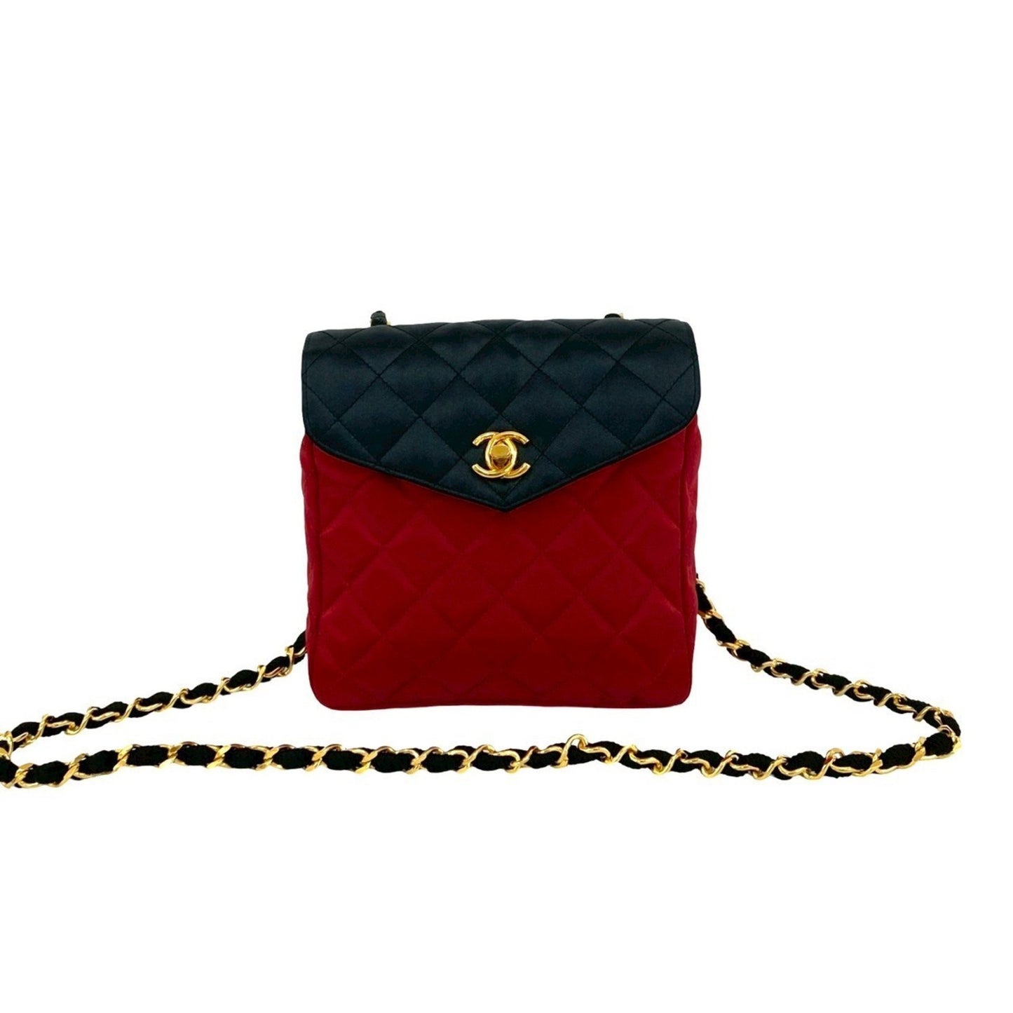 Chanel Vintage Matelasse Coco Mark Satin Chain Shoulder Bag In Black