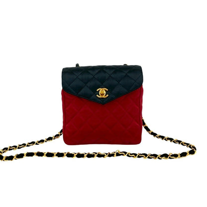 Chanel Vintage Matelasse Coco Mark Satin Chain Shoulder Bag In Black