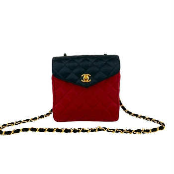 Chanel Vintage Matelasse Coco Mark Satin Chain Shoulder Bag In Black
