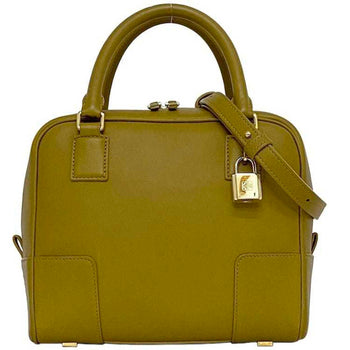 Loewe 2Way Bag Amazona Key 19 F-21325 Yellow Beige A039N10X03 Boston Handbag Leather Anagram