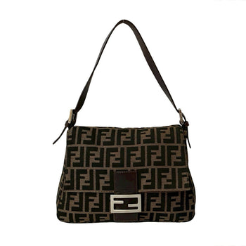 Fendi Mamma Bucket Zucca Ff Pattern Leather Canvas Semi-One Shoulder Bag Brown Black 38275