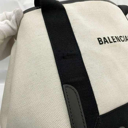 Balenciaga Tote Bag Navy Cabas Ec-23052 Natural White Black 339933 Canvas Leather 1081 U 002123