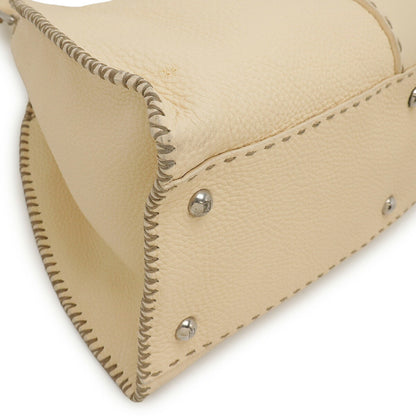 Fendi Selleria Shoulder Bag Tote Leather Cream Beige 8Br487