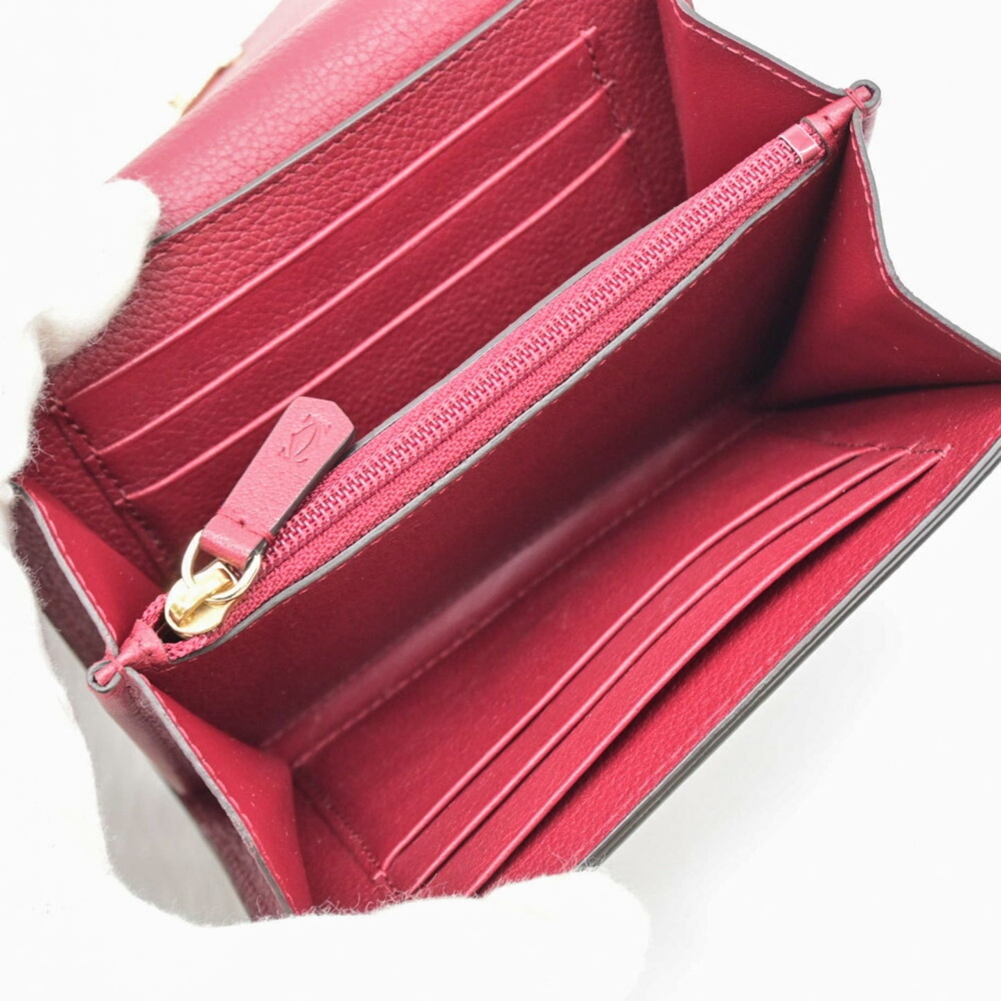 Cartier C De Compact Wallet Bi-Fold Leather Bordeaux Red L3001502