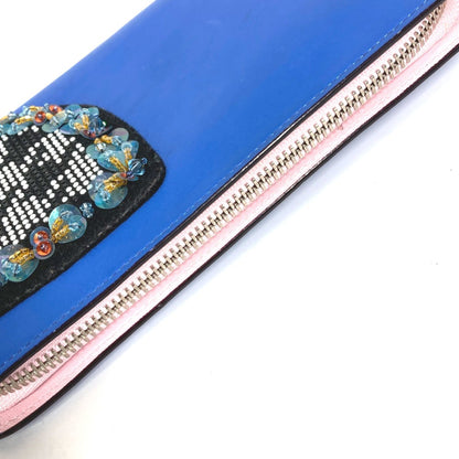 Christian Dior Long Wallet Zip Around Long Wallet Blue Black