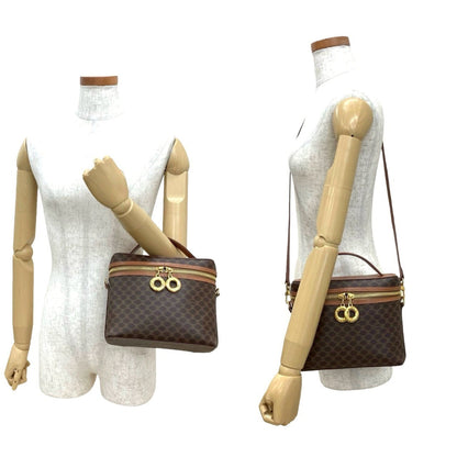 Celine Macadam Blason Triomphe Pattern Circle Logo Leather 2-Way Handbag/Shoulder Bag Brown 56170