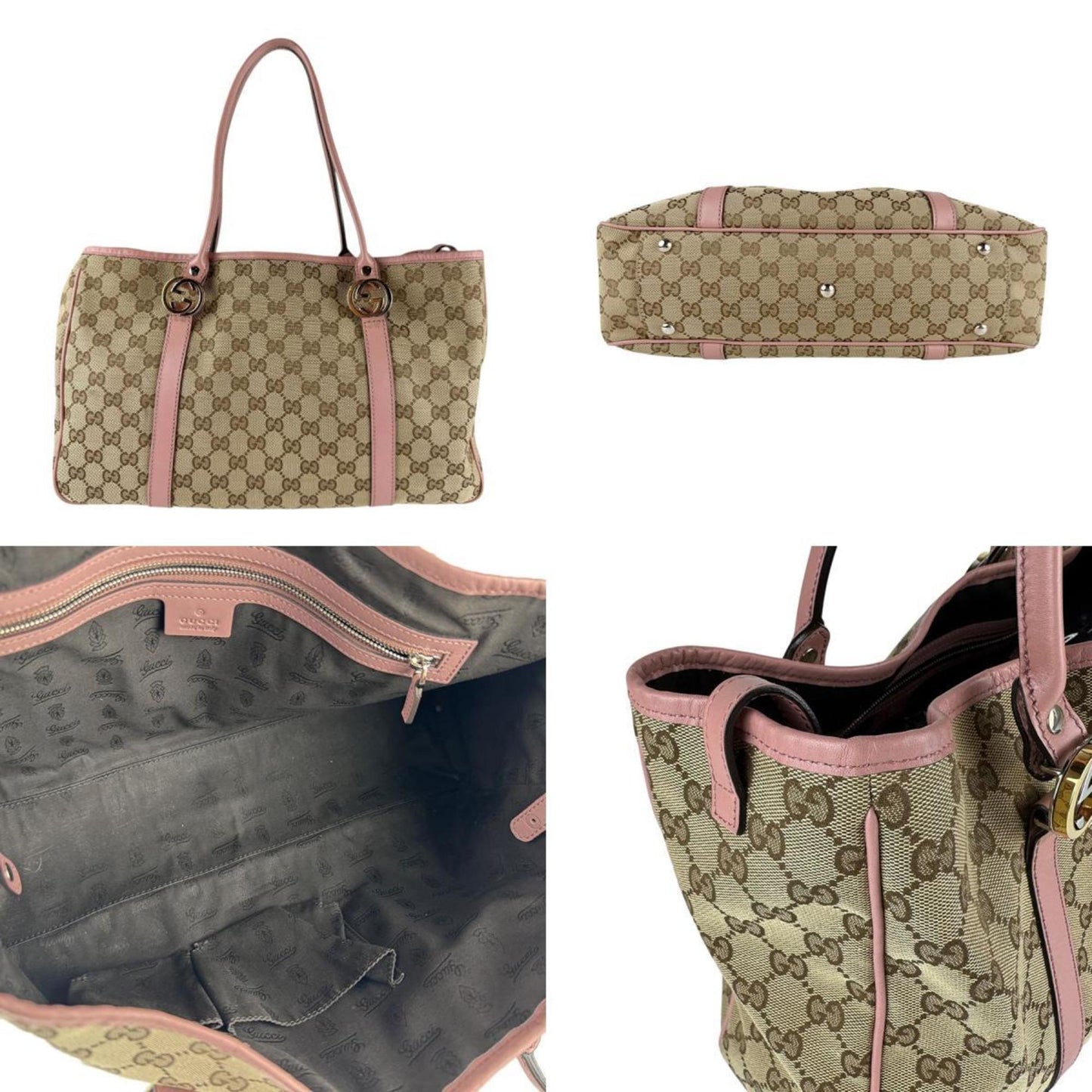 Gucci Gg Canvas Shoulder Bag In Pink And Brown