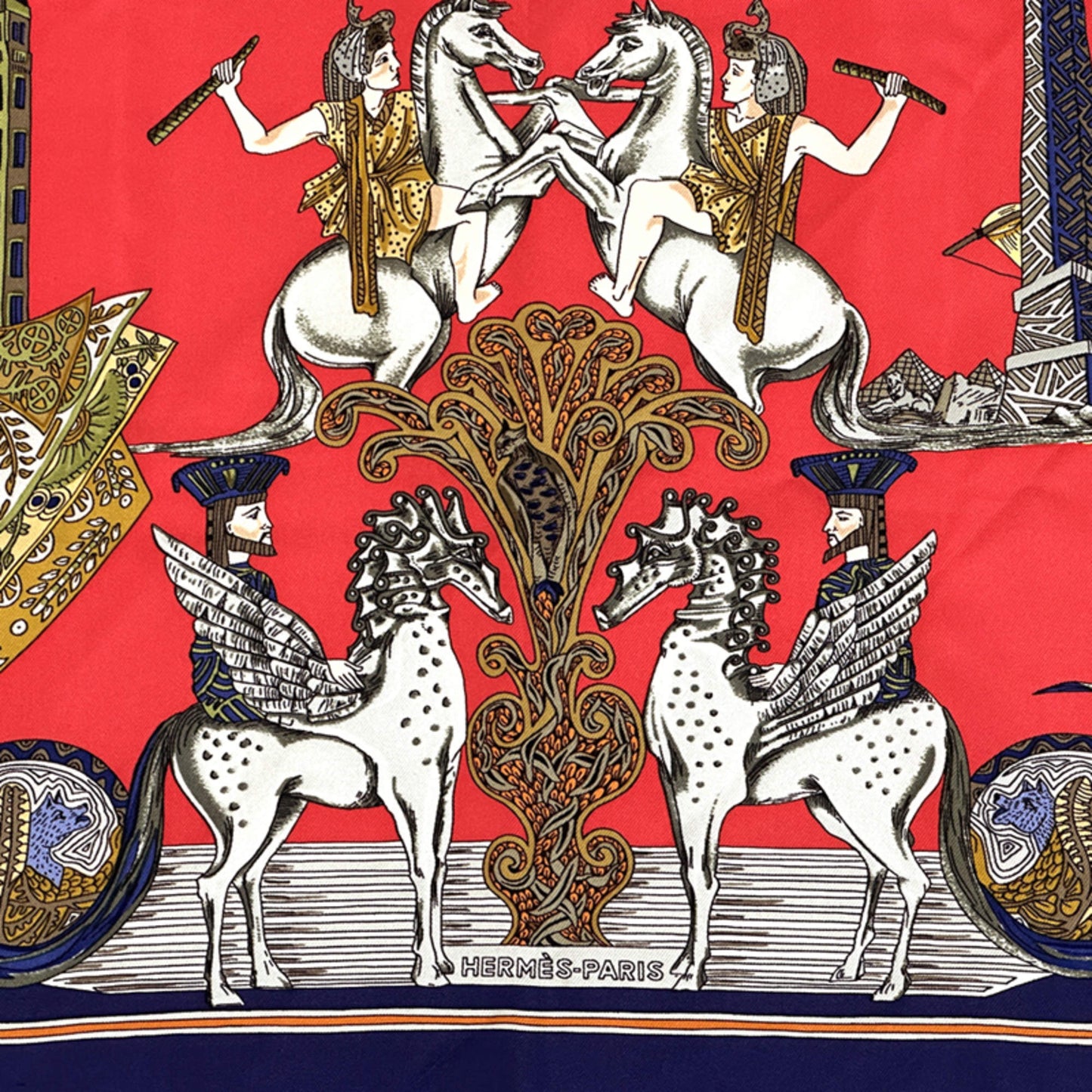 Herms Hermes Scarf/Muffler Carr 90 "Au Fil De La Soie" (As The Silk Thread Moves)