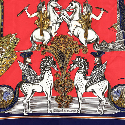 Herms Hermes Scarf/Muffler Carr 90 "Au Fil De La Soie" (As The Silk Thread Moves)