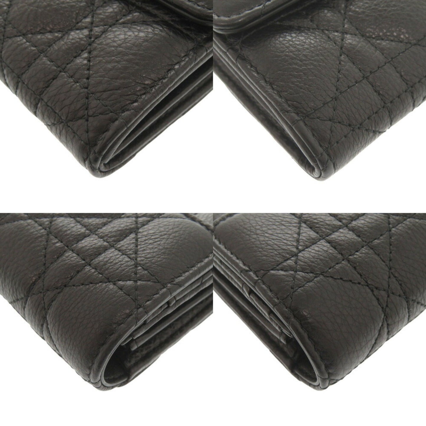 Like New Christian Dior Caro Orchid Cannage Calfskin Black Long Wallet 0068