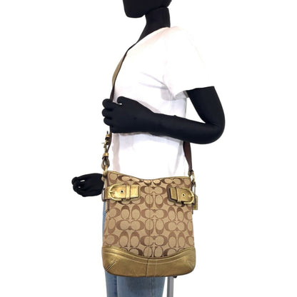 Coach Signature Beige Gold Canvas Leather 7090 Shoulder Bag Pochette Crossbody