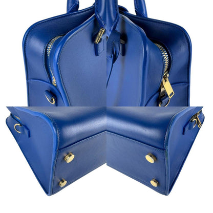 Yves Saint Laurent Cabas Leather Handbag Shoulder Bag In Blue And Gold