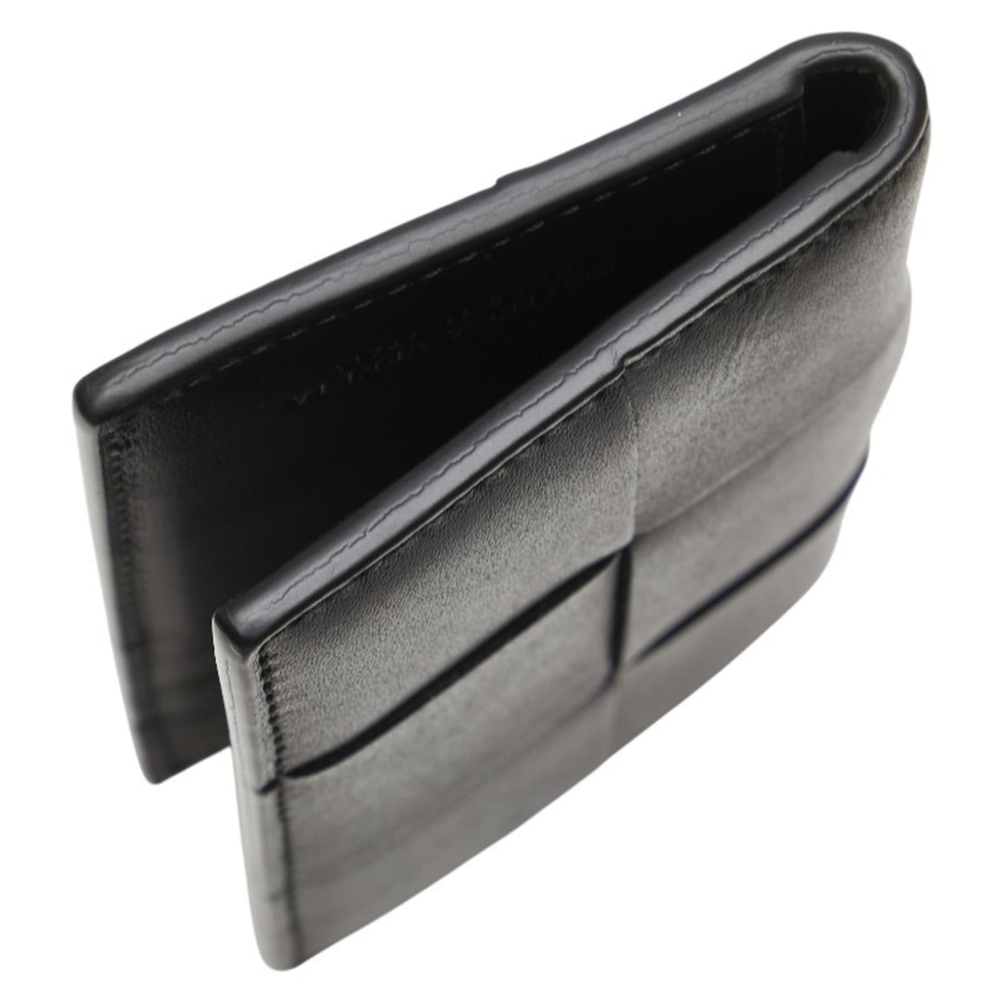 Bottega Veneta Maxi Intrecciato Cassette Business Card Case/Card Case/Pass Case In Black Leather