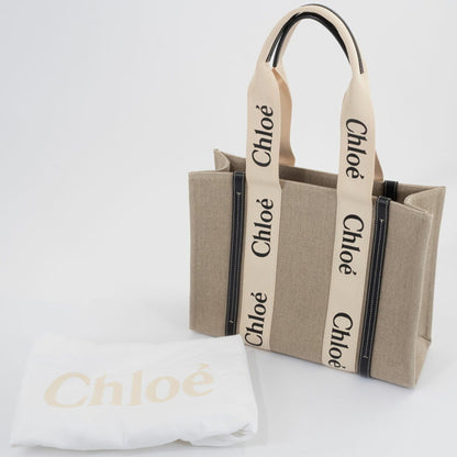 Chlo Chloe Woody Medium Tote Bag S383E66V-91J Linen White | Blue