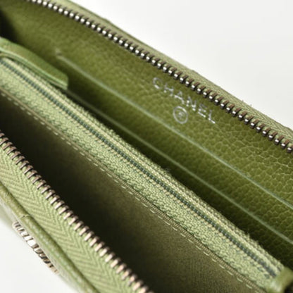 Chanel Wallet Round Medium Quilted Matelasse Caviar Skin Moss Green