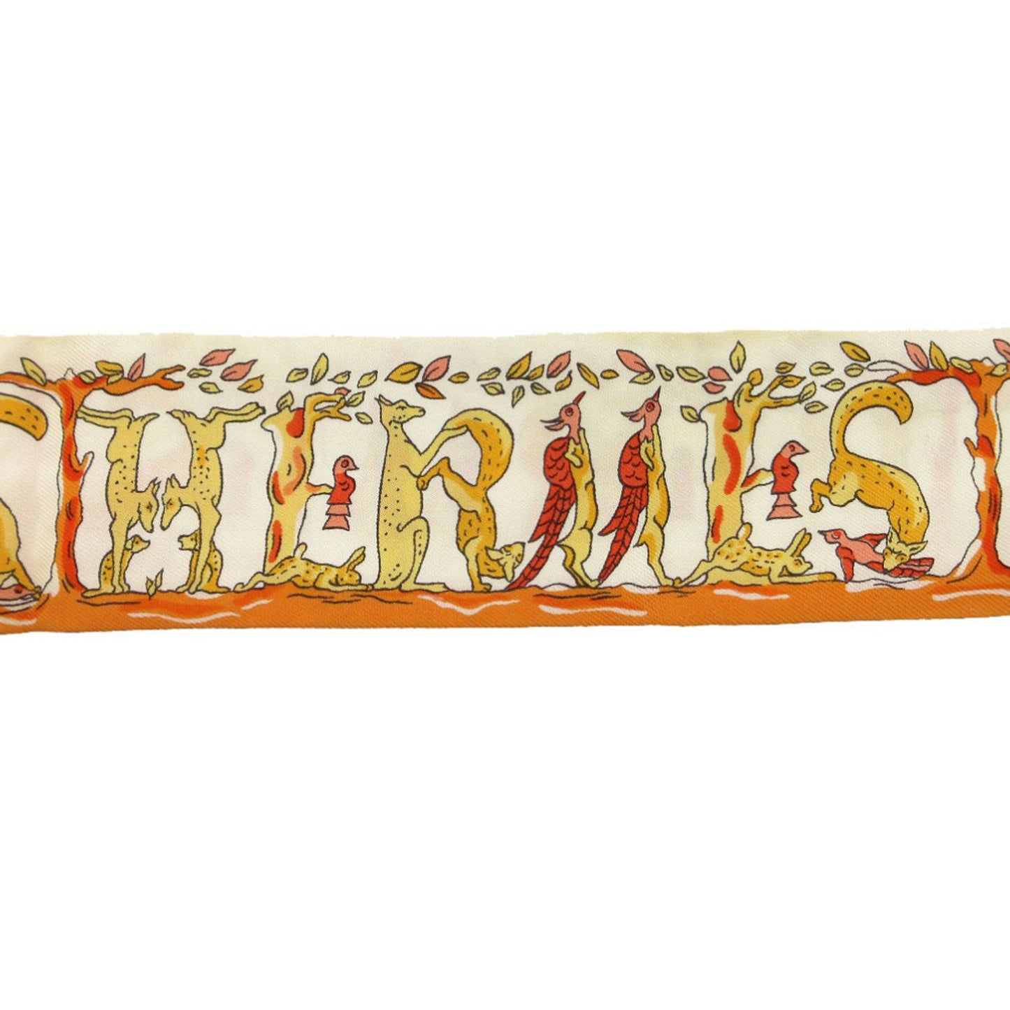 Herms Twilly Alphabet 3 Forest Animals Scarf/Muffler Silk Orange/Cream/Red 1119 Hermes