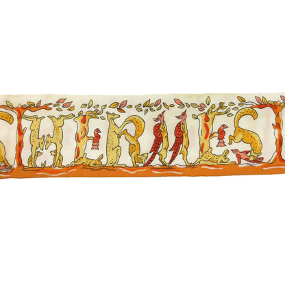Herms Twilly Alphabet 3 Forest Animals Scarf/Muffler Silk Orange/Cream/Red 1119 Hermes