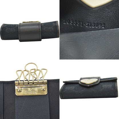 Gucci Gucci 6 Consecutive Key Case Gg Black X Gold Canvas Leather Metal Material Holder
