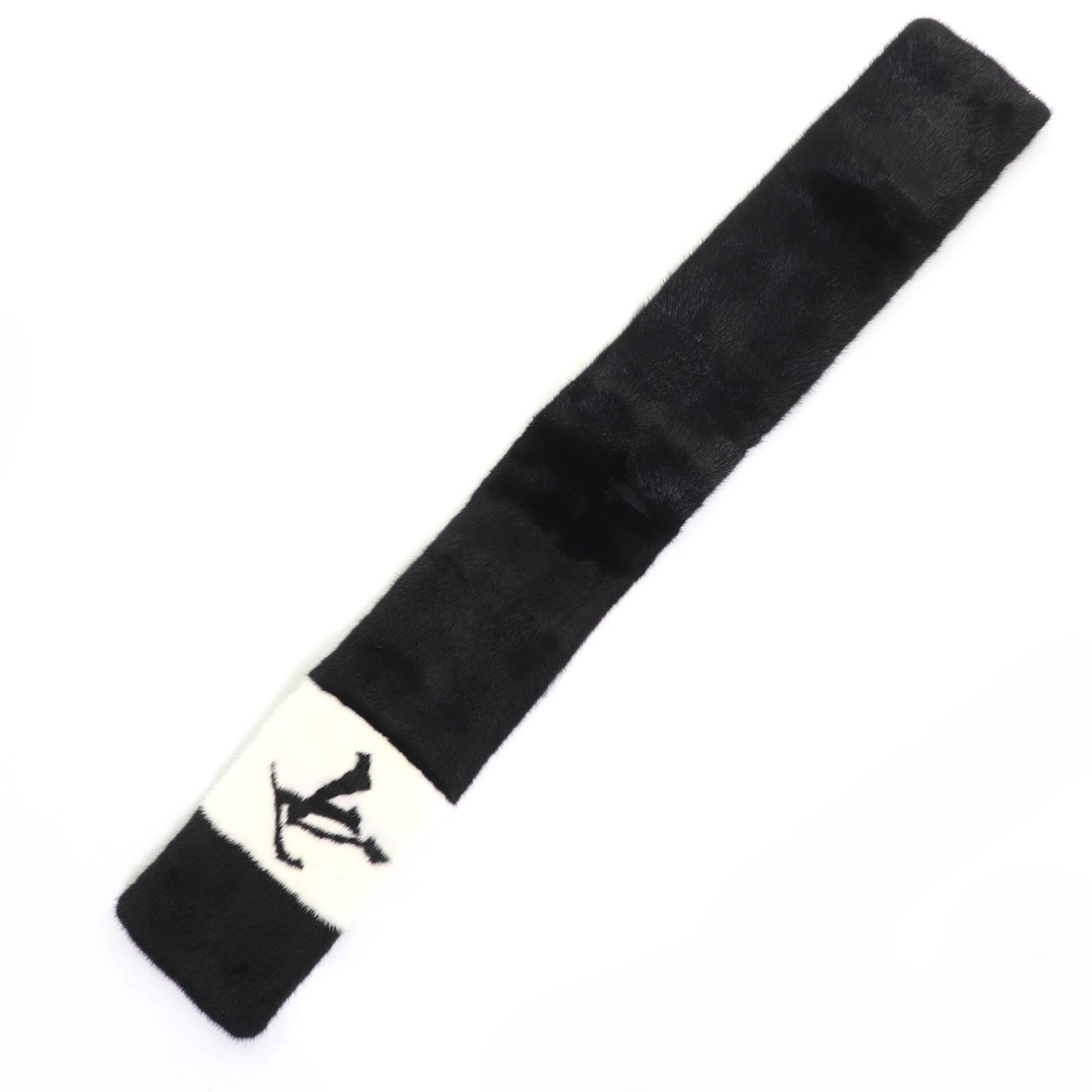 Louis Vuitton M77866 Echarpe Gaugram Lv Logo Mink Fur Scarf/Tippet Shawl In Black And White With Box