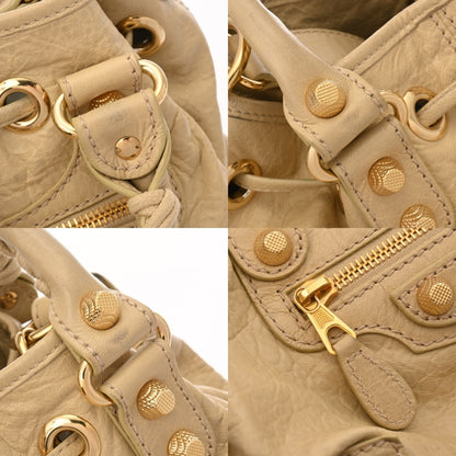 Balenciaga Giant Mini Pompon 2-Way Beige Leather Handbag With Gold Hardware