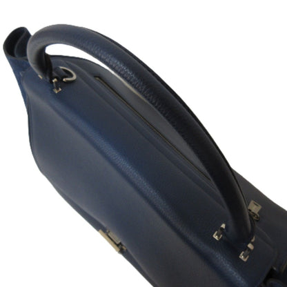 Celine Trapeze Leather Suede Turnlock Handbag Shoulder Bag Navy X Silver Hardware