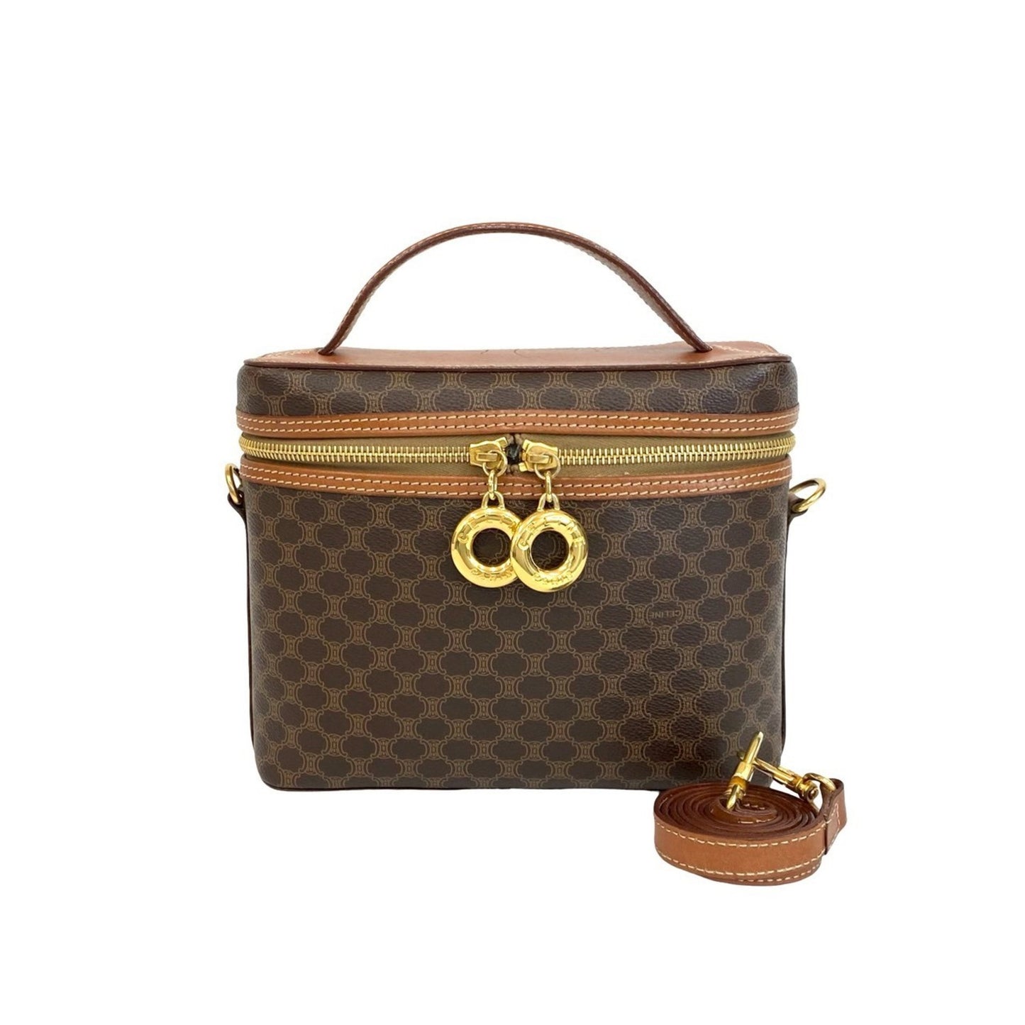 Celine Macadam Blason Triomphe Pattern Circle Logo Leather 2-Way Handbag/Shoulder Bag Brown 56170