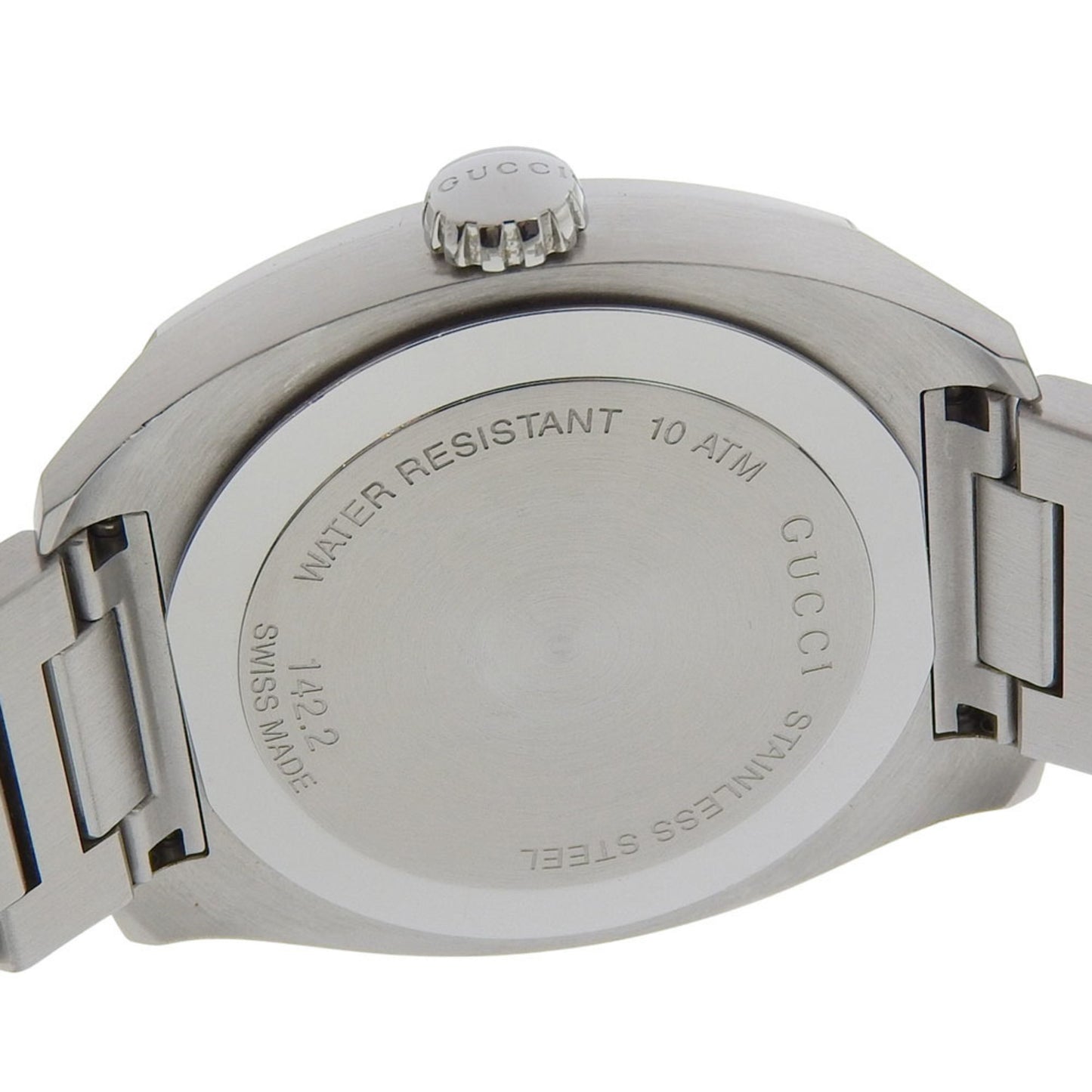 Gucci Date 100M Ya142201 142 2 Black Dial Stainless Steel Quartz Watch With Battery