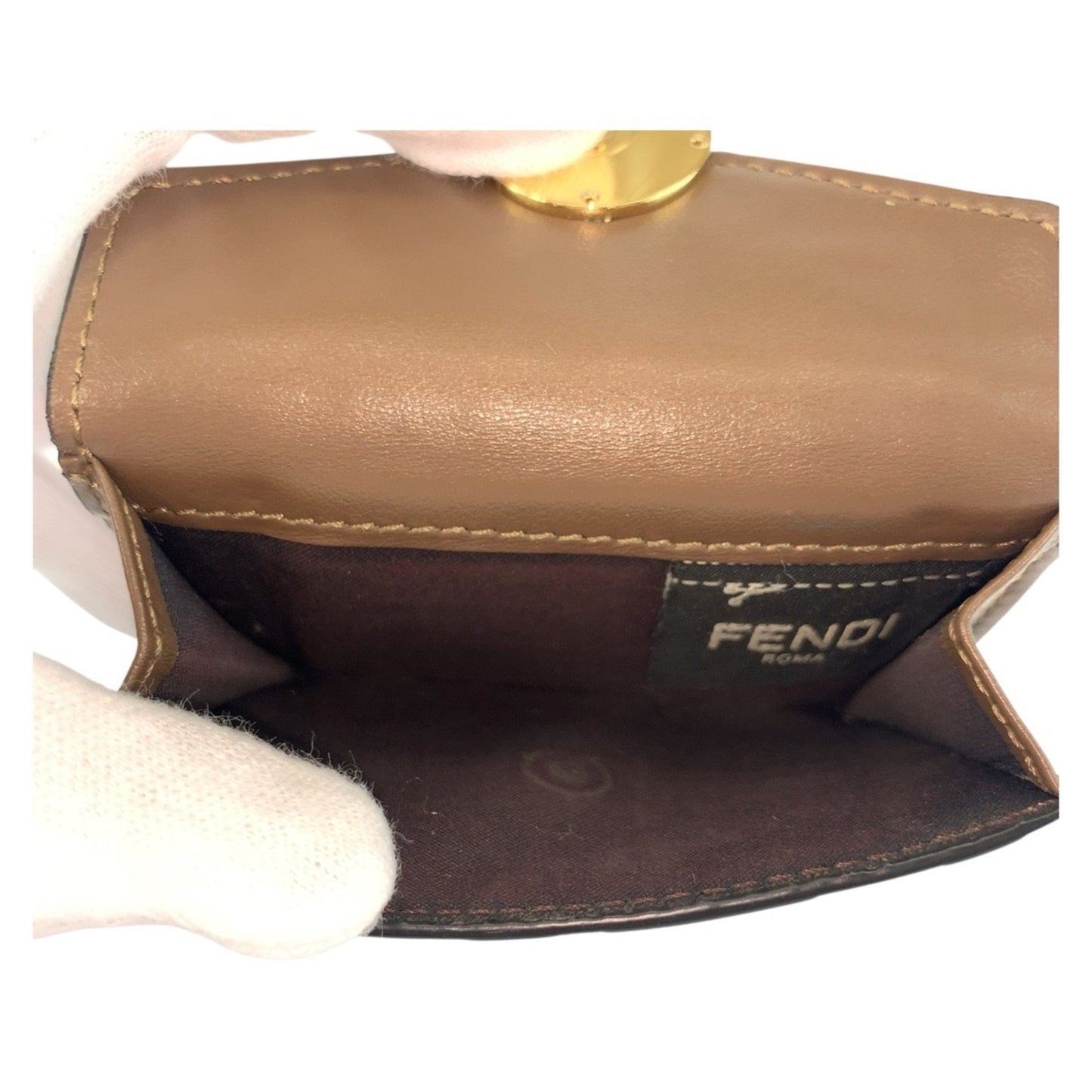 Fendi Zucca F Is Fendi Brown Leather Compact Folding Wallet