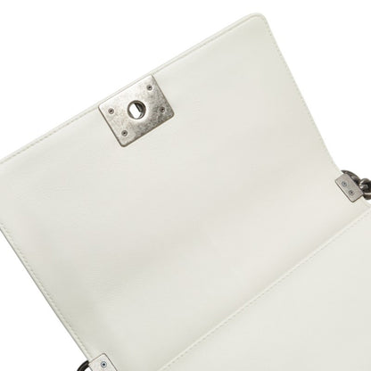 Chanel Matelasse Boy Chanel Coco Mark Chain Shoulder Bag White Leather