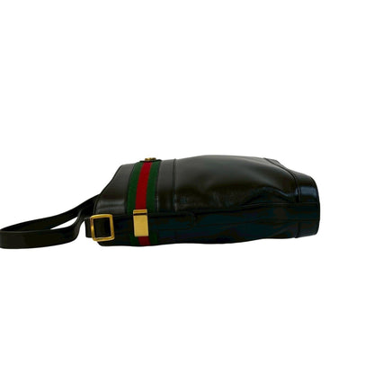 Gucci Old Gucci Vintage Sherry Line Gg Logo Hardware Leather Shoulder Bag Black 813-5