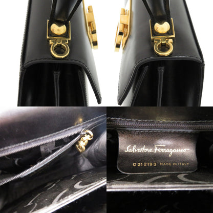 Salvatore Ferragamo Gancini Leather Handbag In Black With Gold Hardware