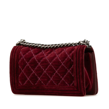 Chanel Boy 25 Coco Mark Chain Shoulder Bag Wine Red Velour