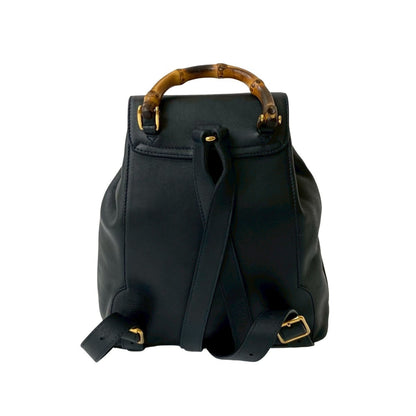Gucci Bamboo Turnlock Leather Rucksack/Daypack In Dark Navy
