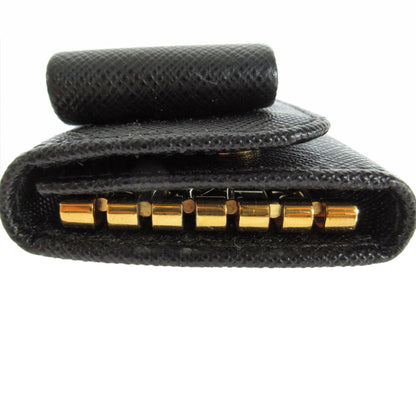 Prada Key Case Ribbon Leather Metal Black Gold