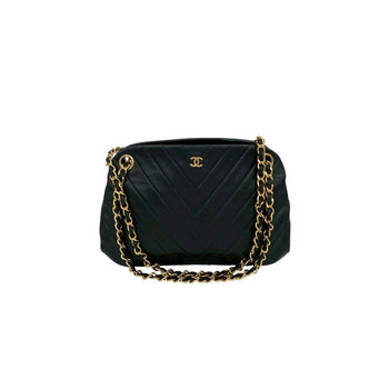 Chanel Coco Mark V-Stitch Lambskin Clasp Chain Shoulder Bag Black 09279