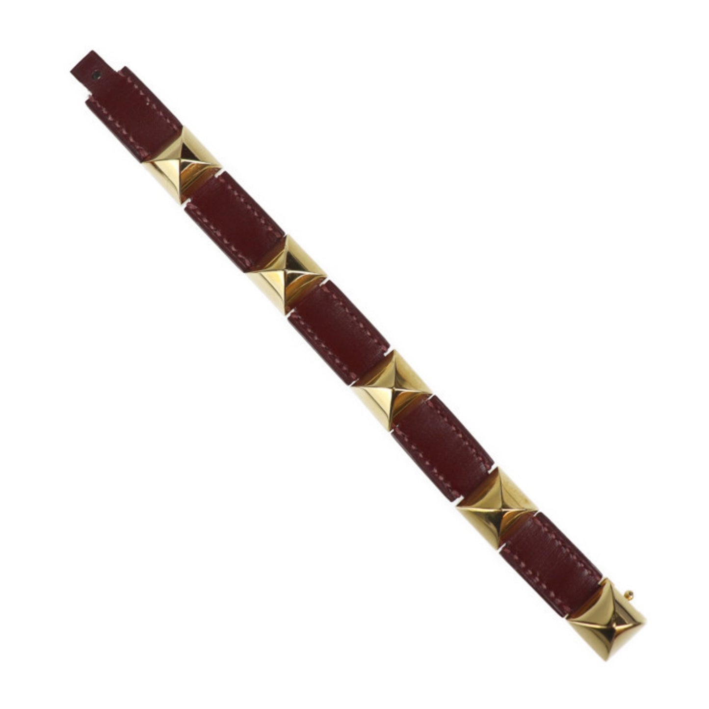 Hermes Hermes Medor Studs Bracelet Leather Red Gold ?V Engraved Metal Fittings Vintage