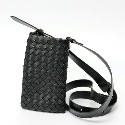 Bottega Veneta Phone Pouch Smartphone Holder Shoulder Bag 567029 Intrecciato Leather Black S-158595