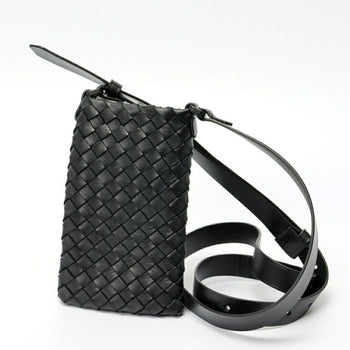 Bottega Veneta Phone Pouch Smartphone Holder Shoulder Bag 567029 Intrecciato Leather Black S-158595