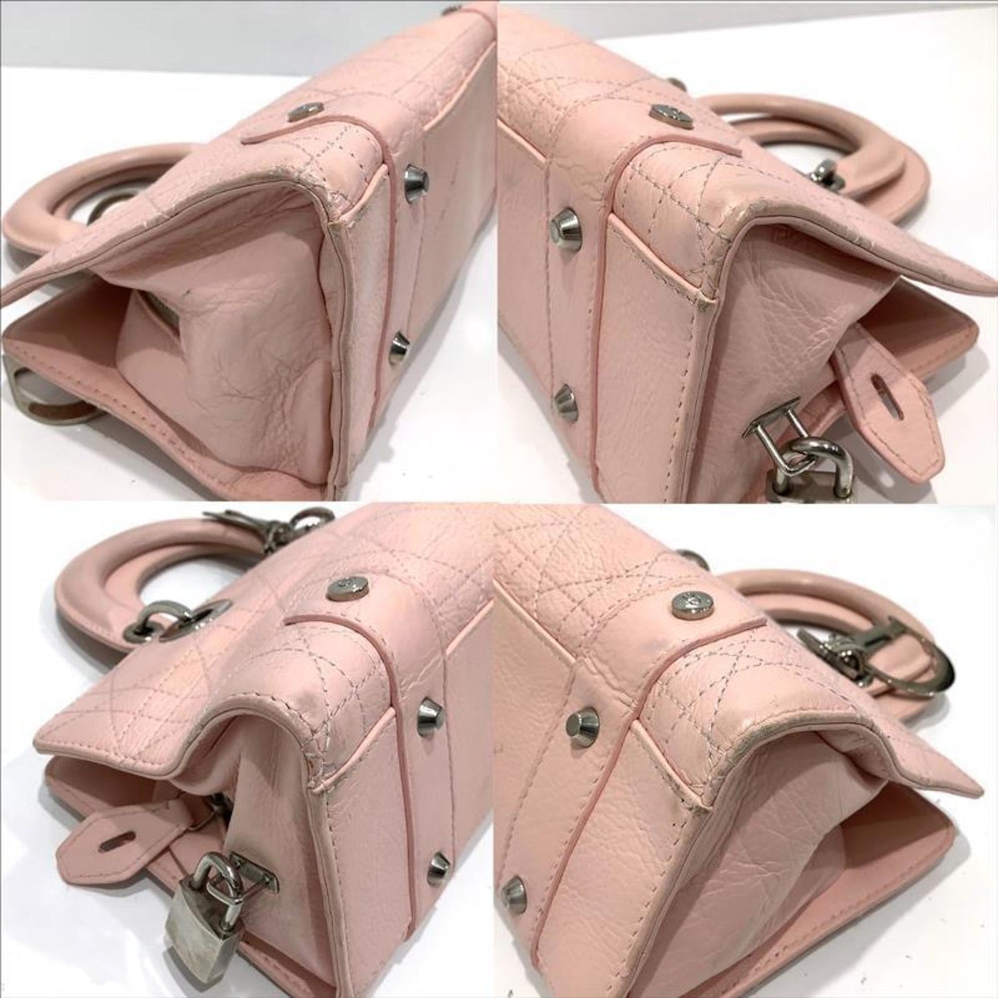 Christian Dior Lady Cannage Handbag In Pink Leather