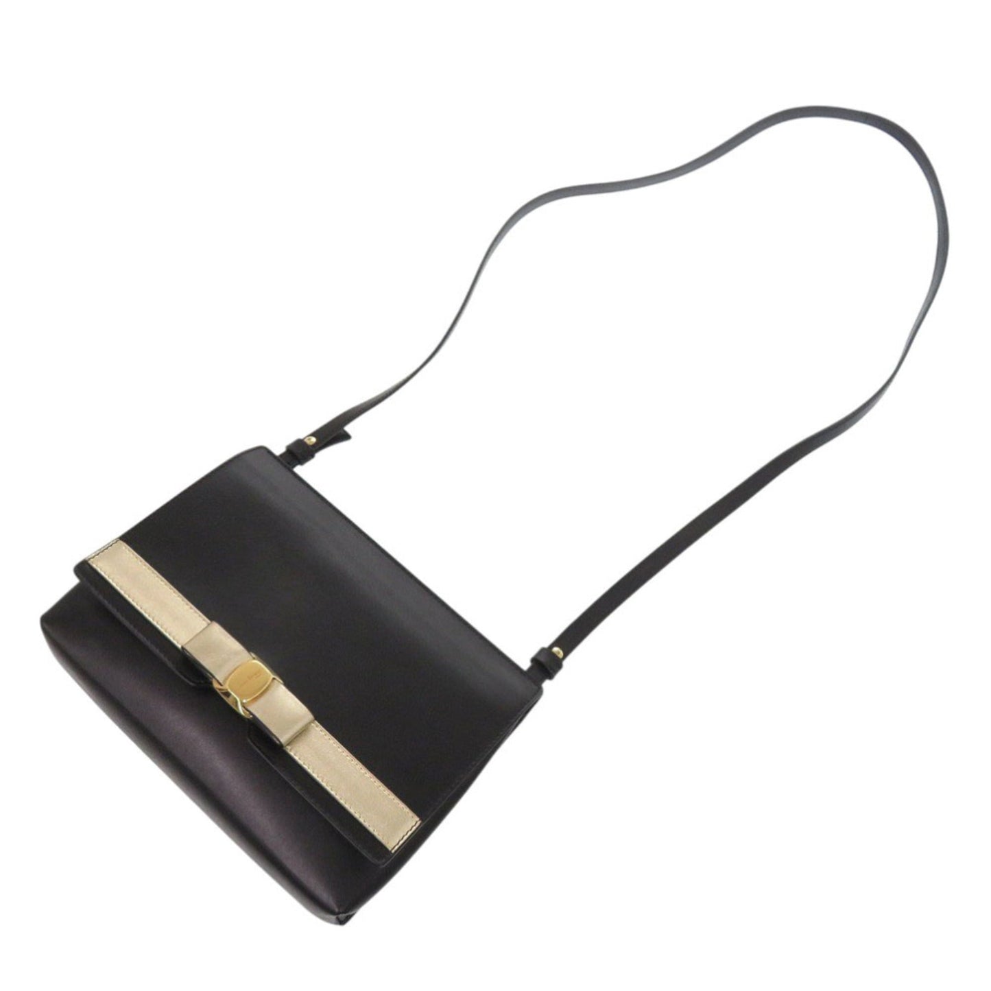 Salvatore Ferragamo Vara Ribbon Leather Black Shoulder Bag 0529